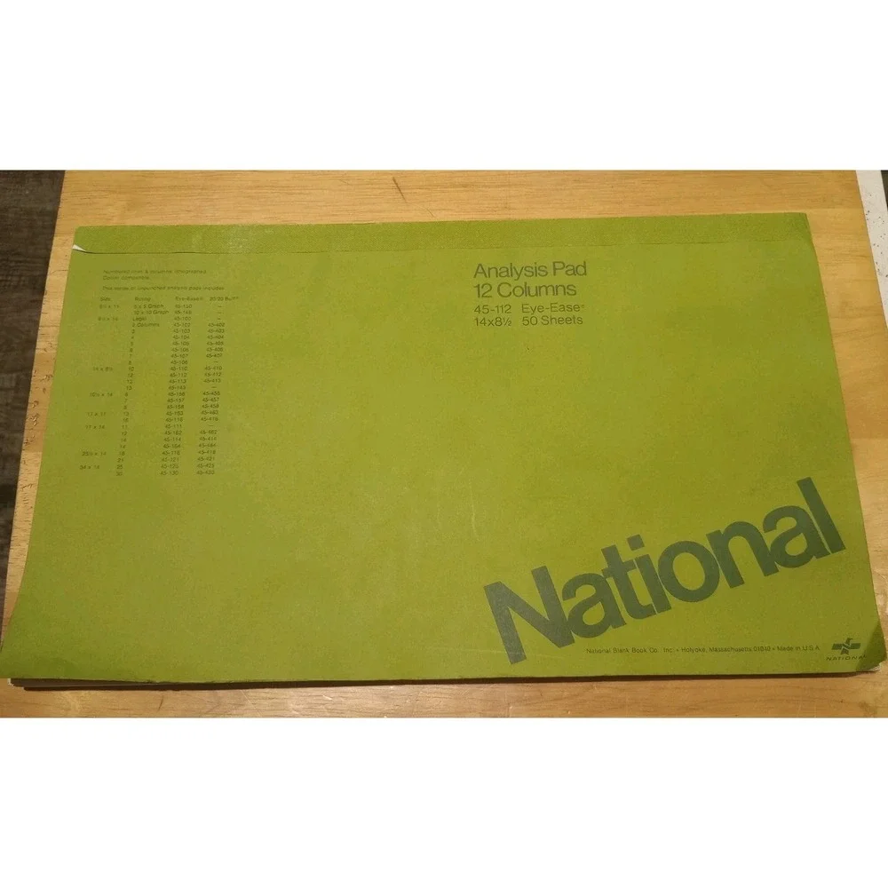 Vintage National Analysis Pad Columns No. 45-110 Eye Ease 50 Sheets Complete